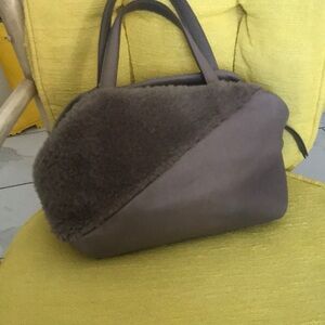 Taupe Faux-Shearling Tote Bag - Unbranded